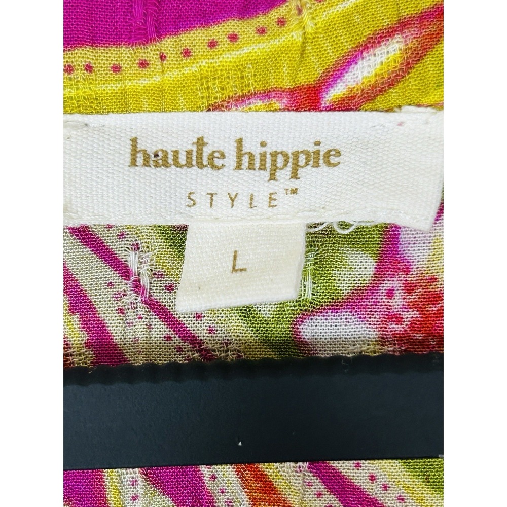 Haute Hippie colorful spring blouse cross-closure front tropical print Size L - Picture 5 of 12